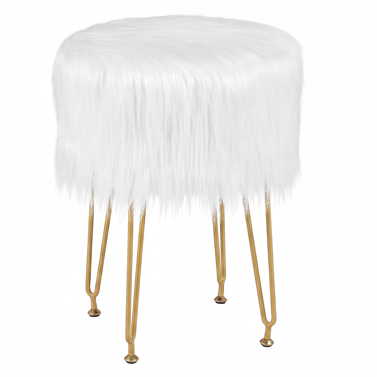 Faux Fur Round Vanity Stool with Padded Seat - Pink