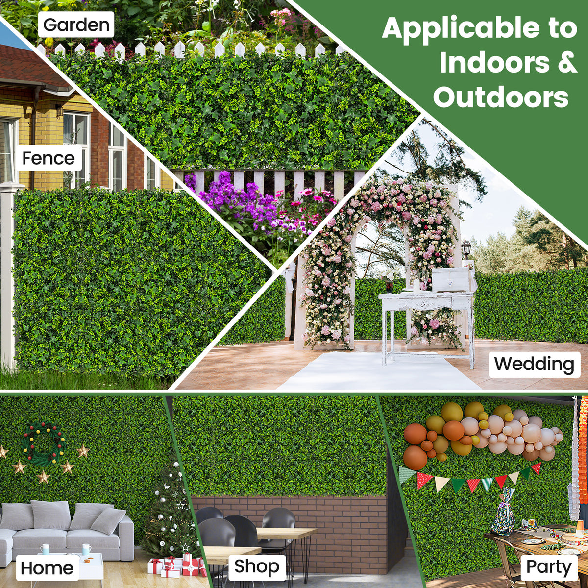 Artificial Greenery Foliage Panels - Mixed Leaves, 20x20 Inch, 12 Pack