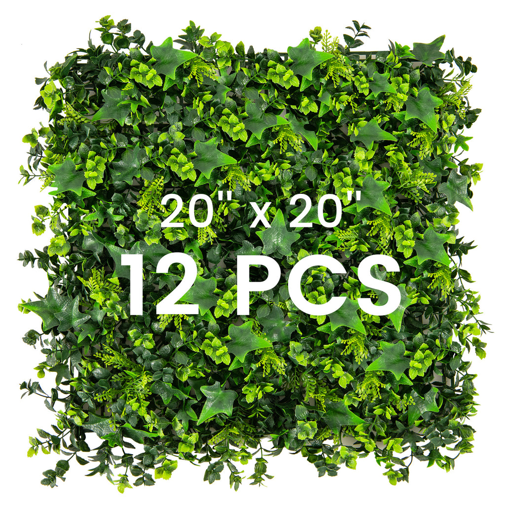 Artificial Greenery Foliage Panels - Mixed Leaves, 20x20 Inch, 12 Pack