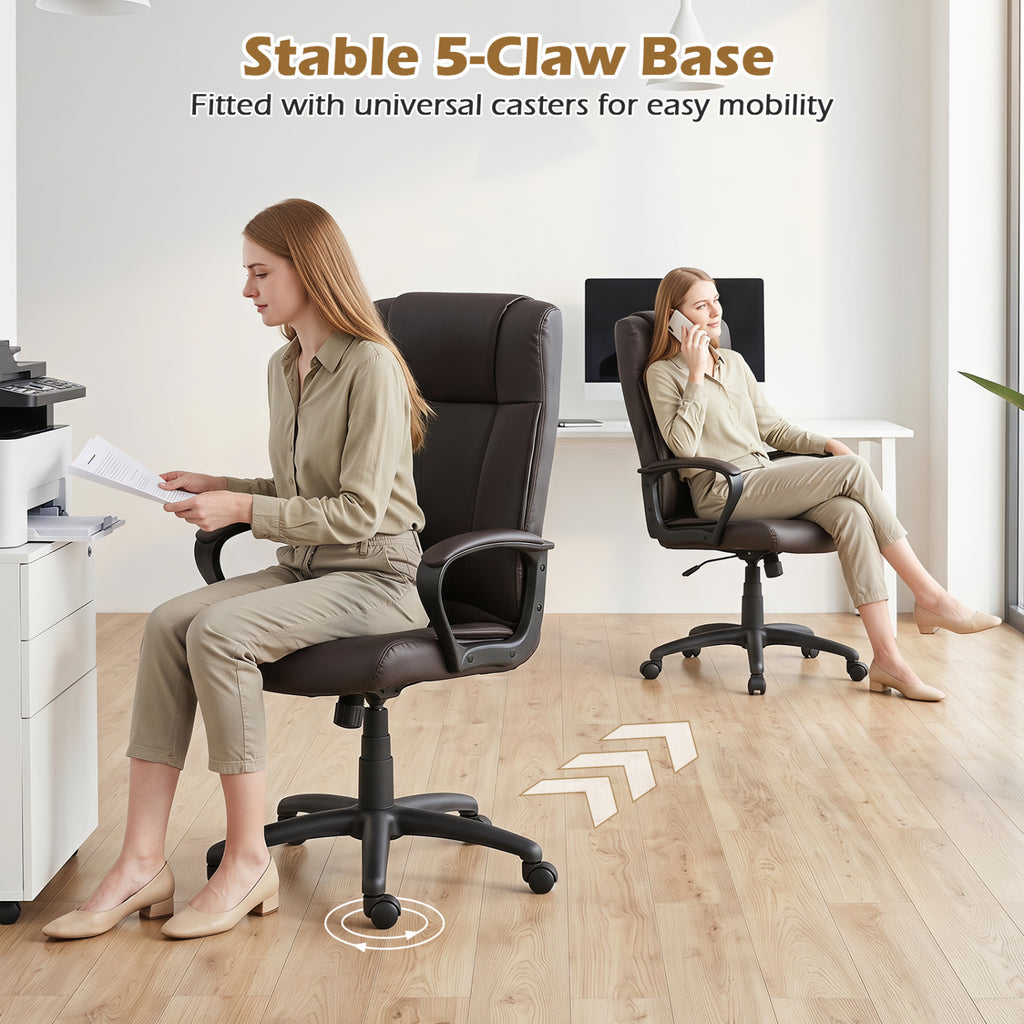 Faux Leather Office Chair with Rocking Function - Brown
