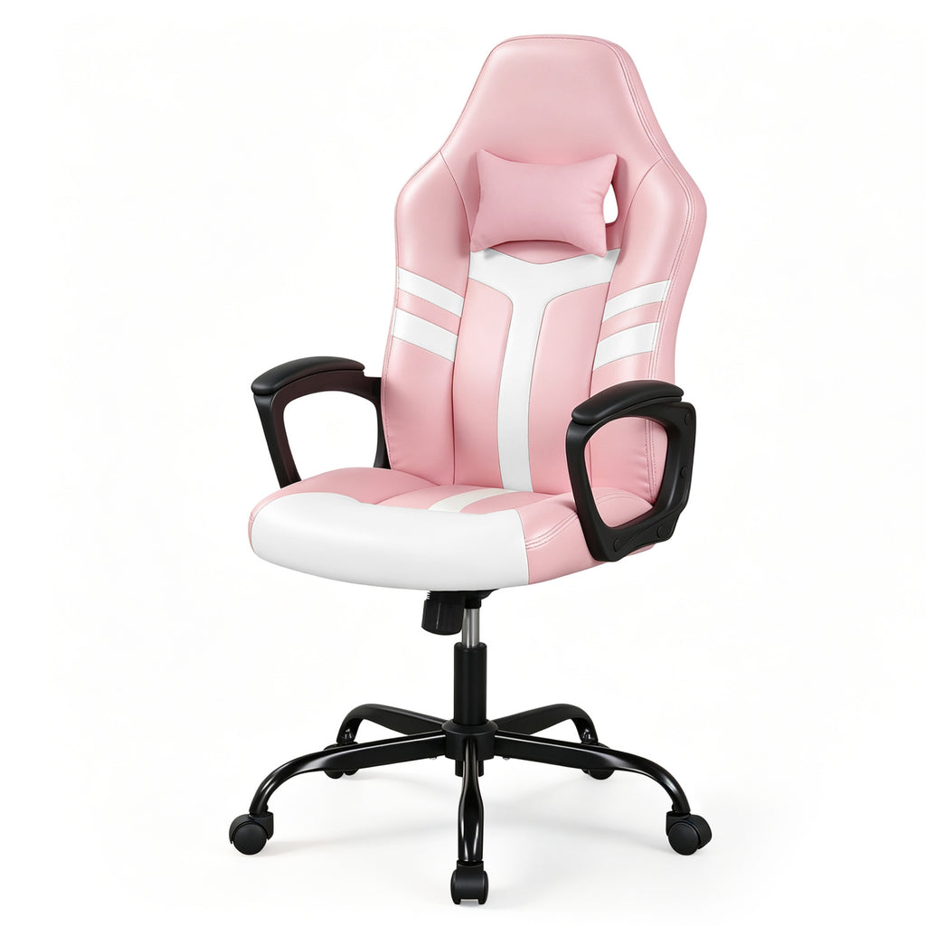 Faux Leather Upholstered Office Chair with Removable Head Pillow and