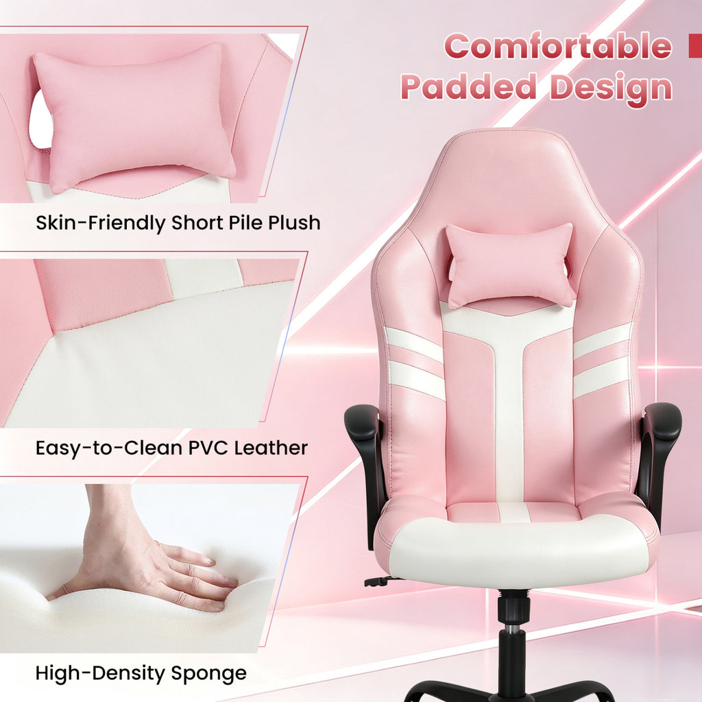Faux Leather Upholstered Office Chair with Removable Head Pillow and