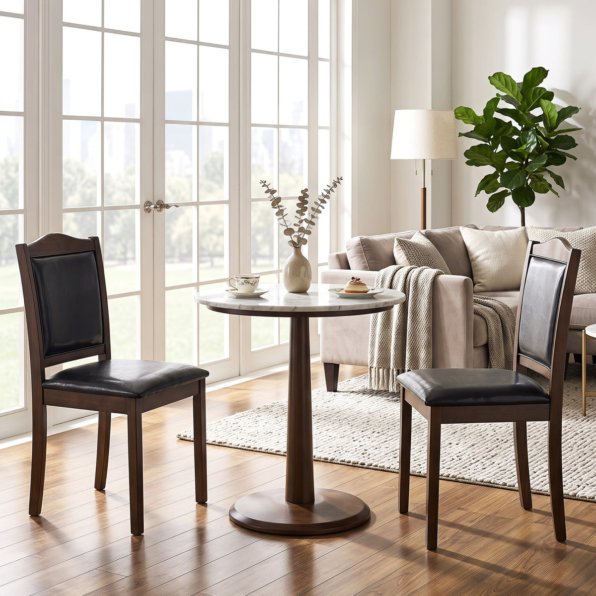 Faux Leather Dining Chairs Set of 2 - Walnut