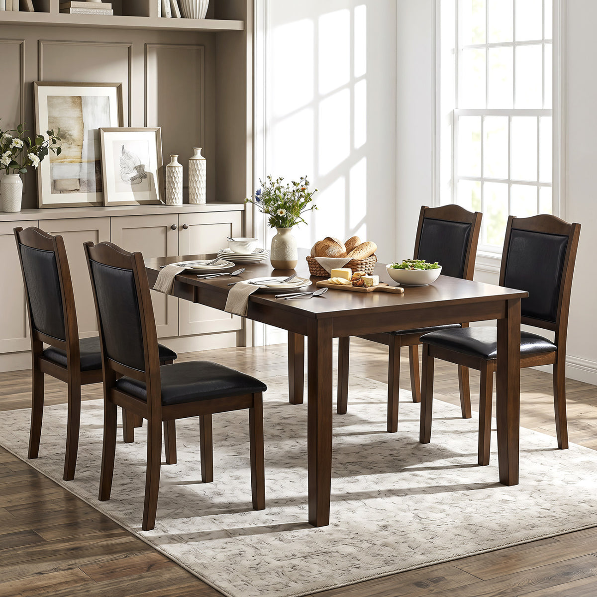 Faux Leather Dining Chairs Set of 4 - Walnut