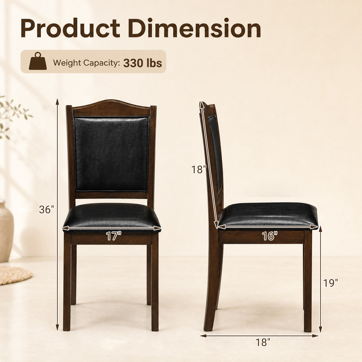 Faux Leather Dining Chairs Set of 4 - Walnut