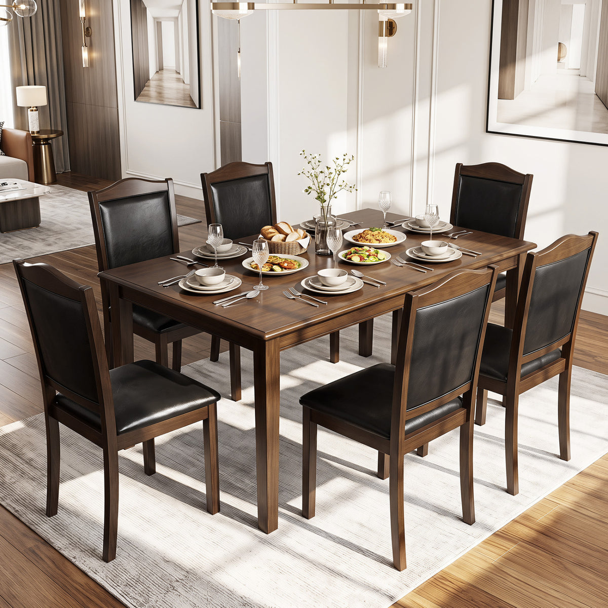 Faux Leather Dining Chairs Set of 4 - Walnut