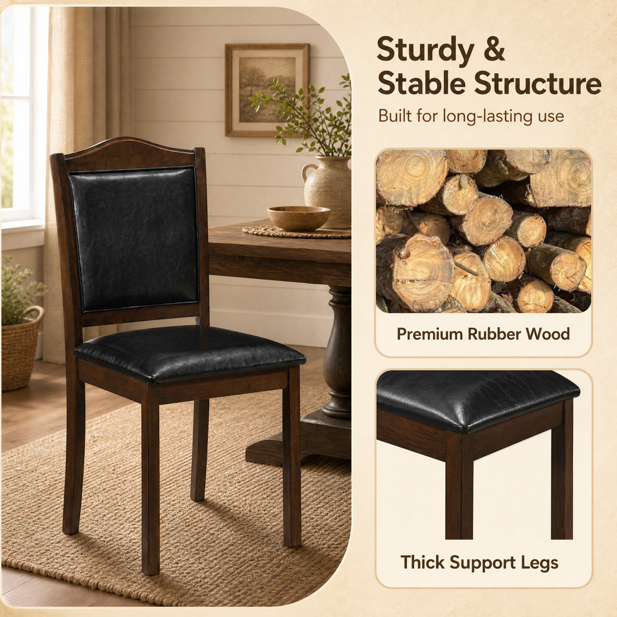 Faux Leather Dining Chairs Set of 4 - Walnut