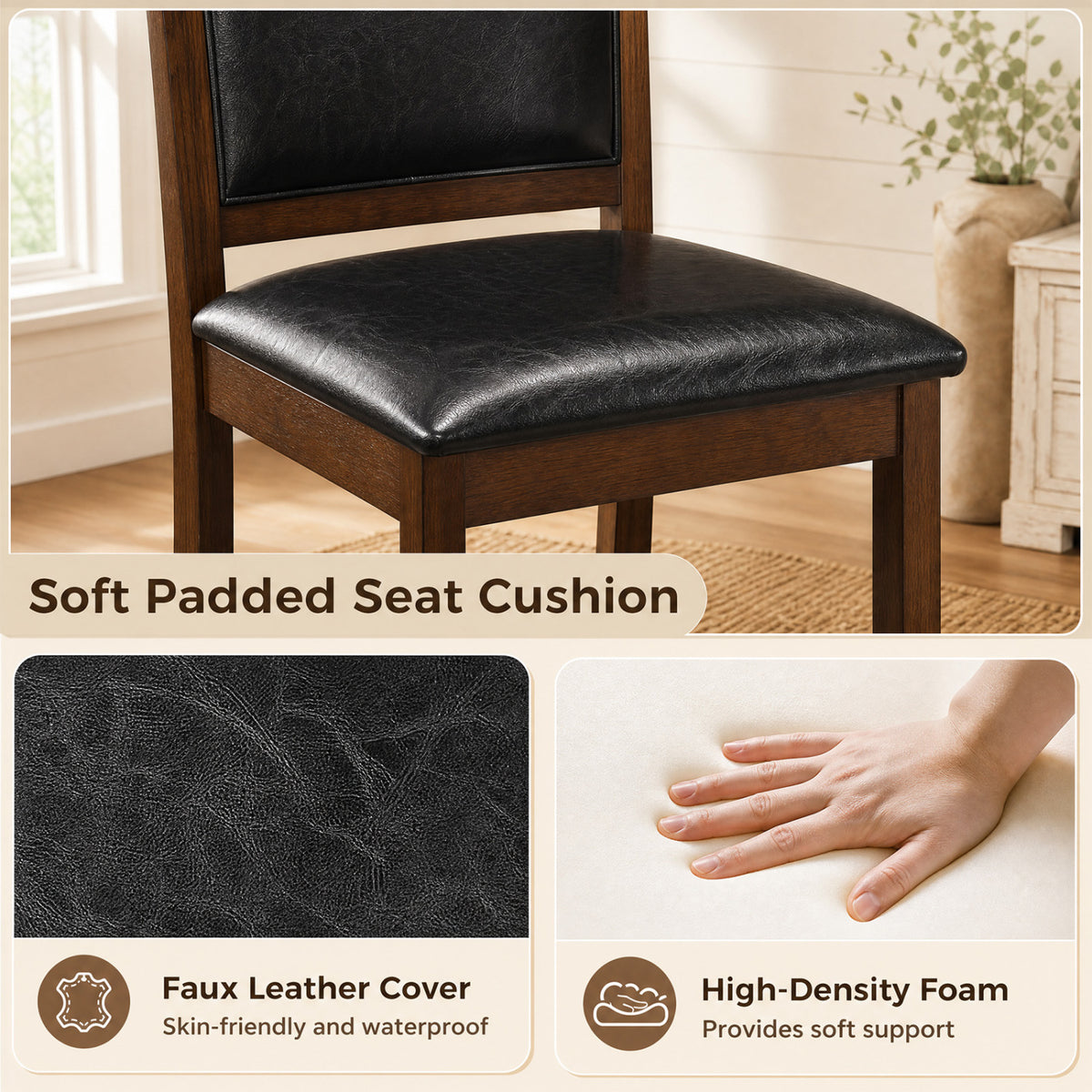 Faux Leather Dining Chairs Set of 4 - Walnut