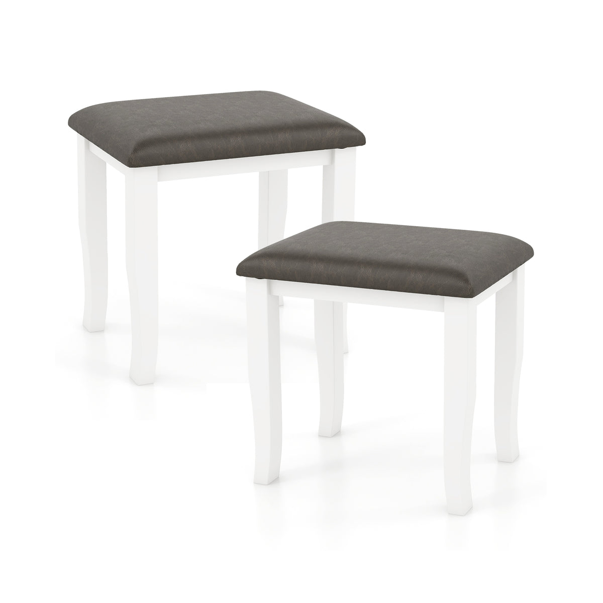 Faux Leather Vanity Stool Set of 2 - Gray & White