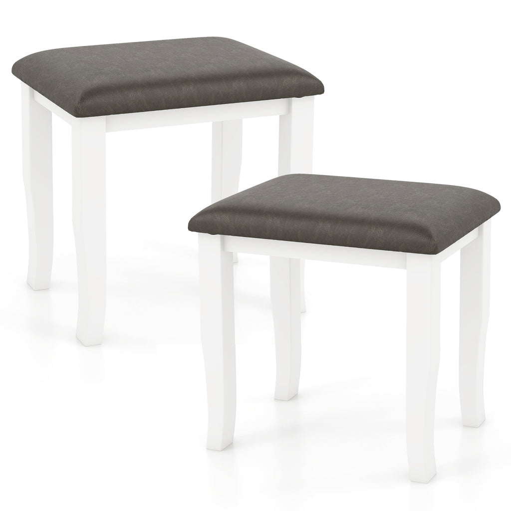 Faux Leather Vanity Stool Set of 2 - Gray & White