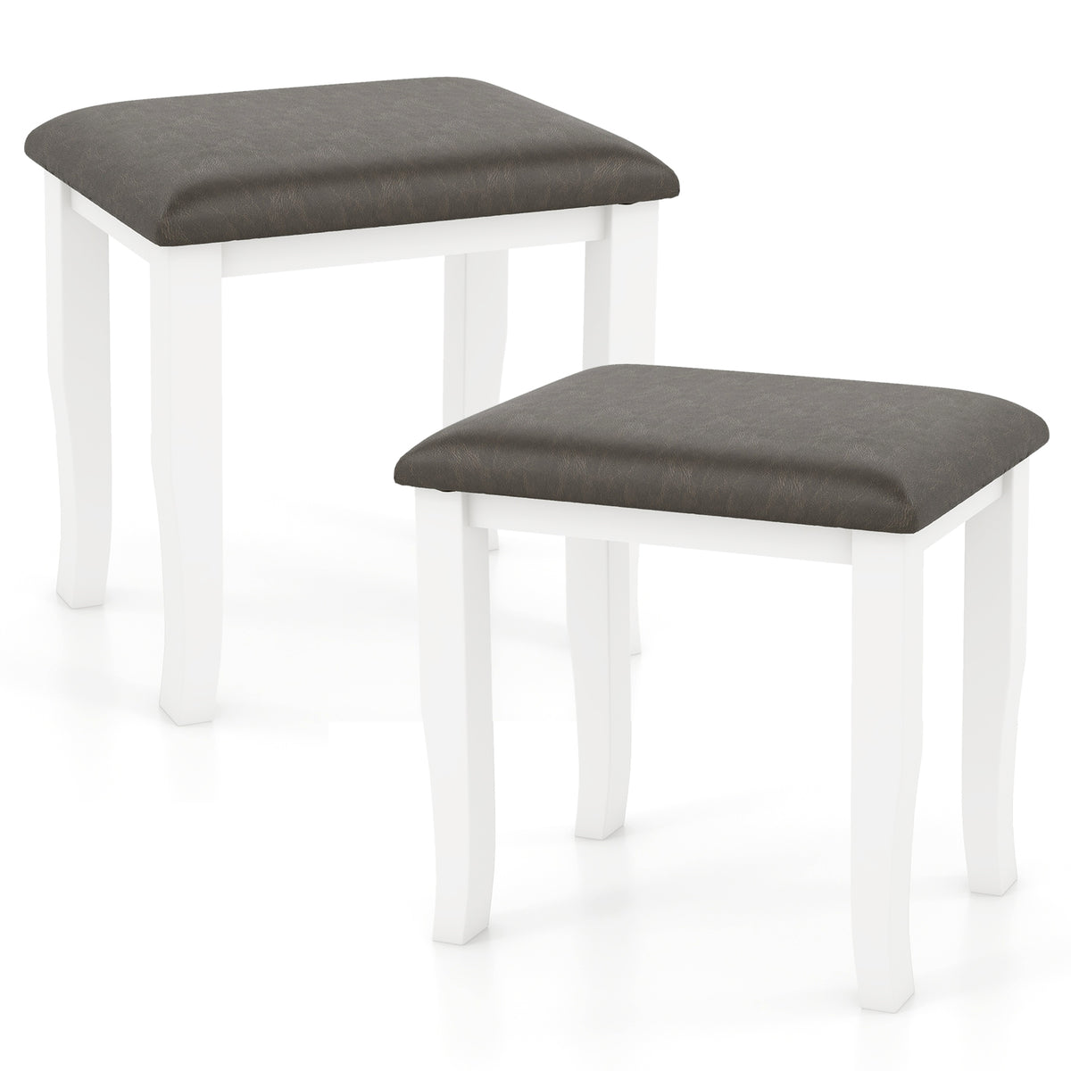 Faux Leather Vanity Stool Set of 2 - Gray & White