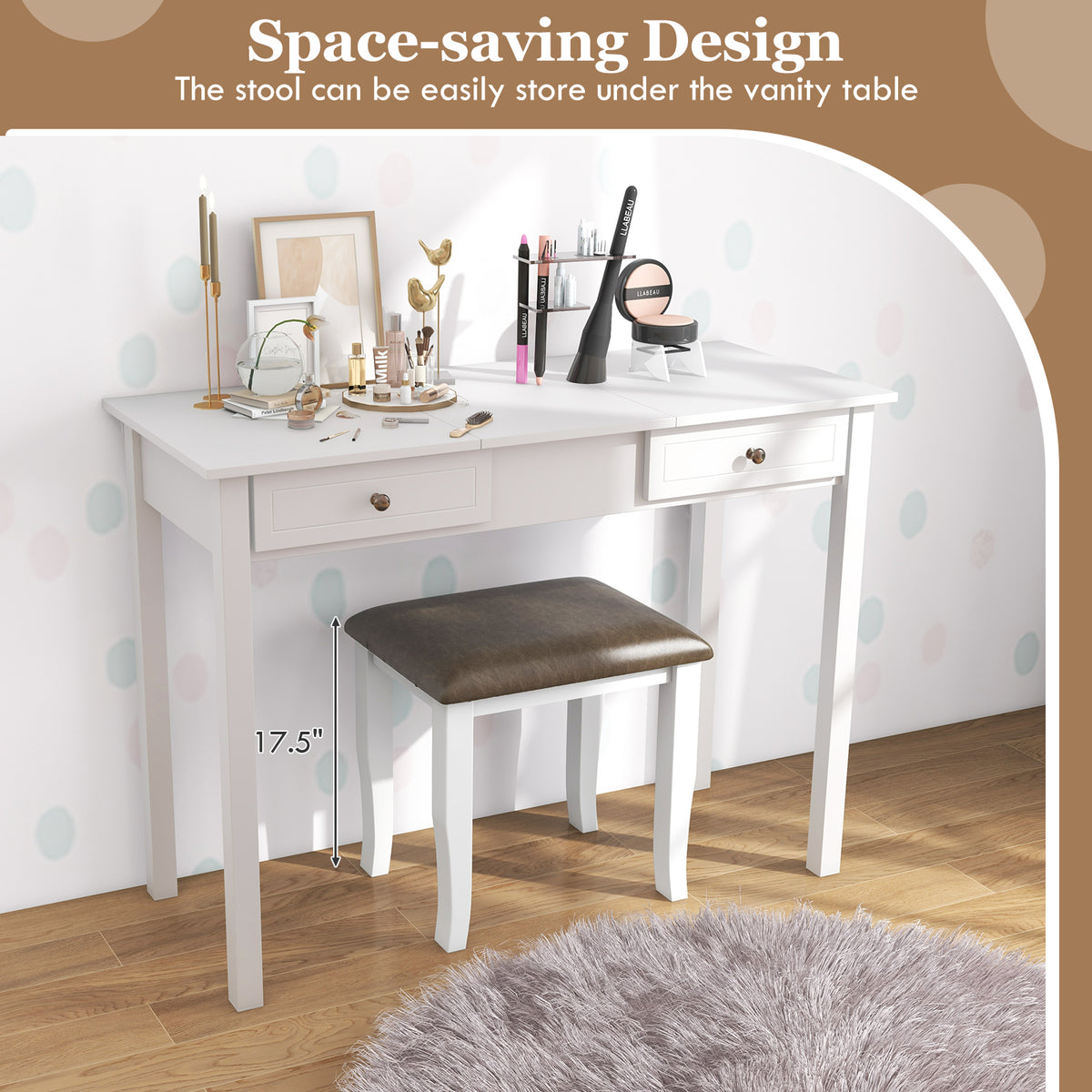 Faux Leather Vanity Stool Set of 2 - Gray & White