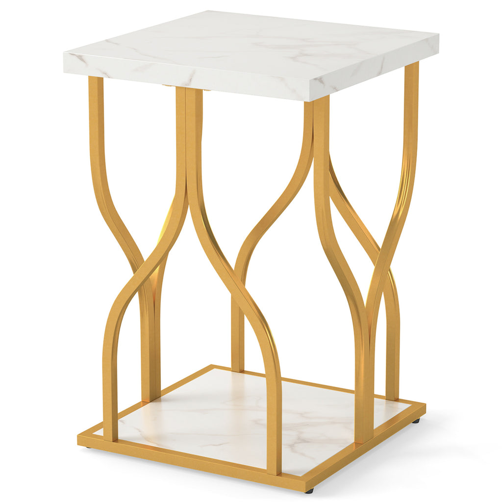 Faux Marble Bedside Night Stand with Petal Frame, White