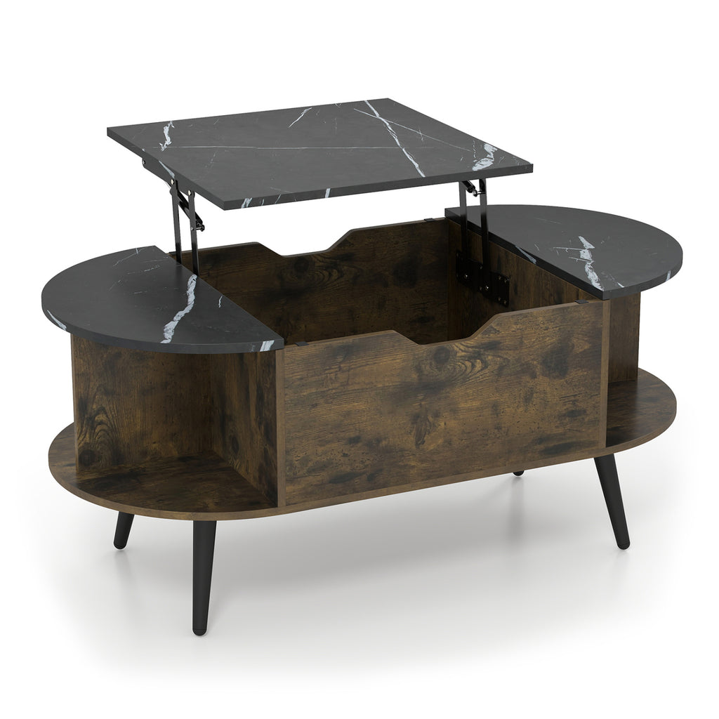 Faux Marble Lift Top Coffee Table with Storage - White