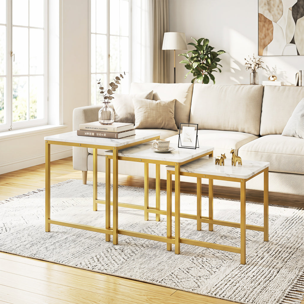 Faux Marble Nesting Table Set of 3 - White