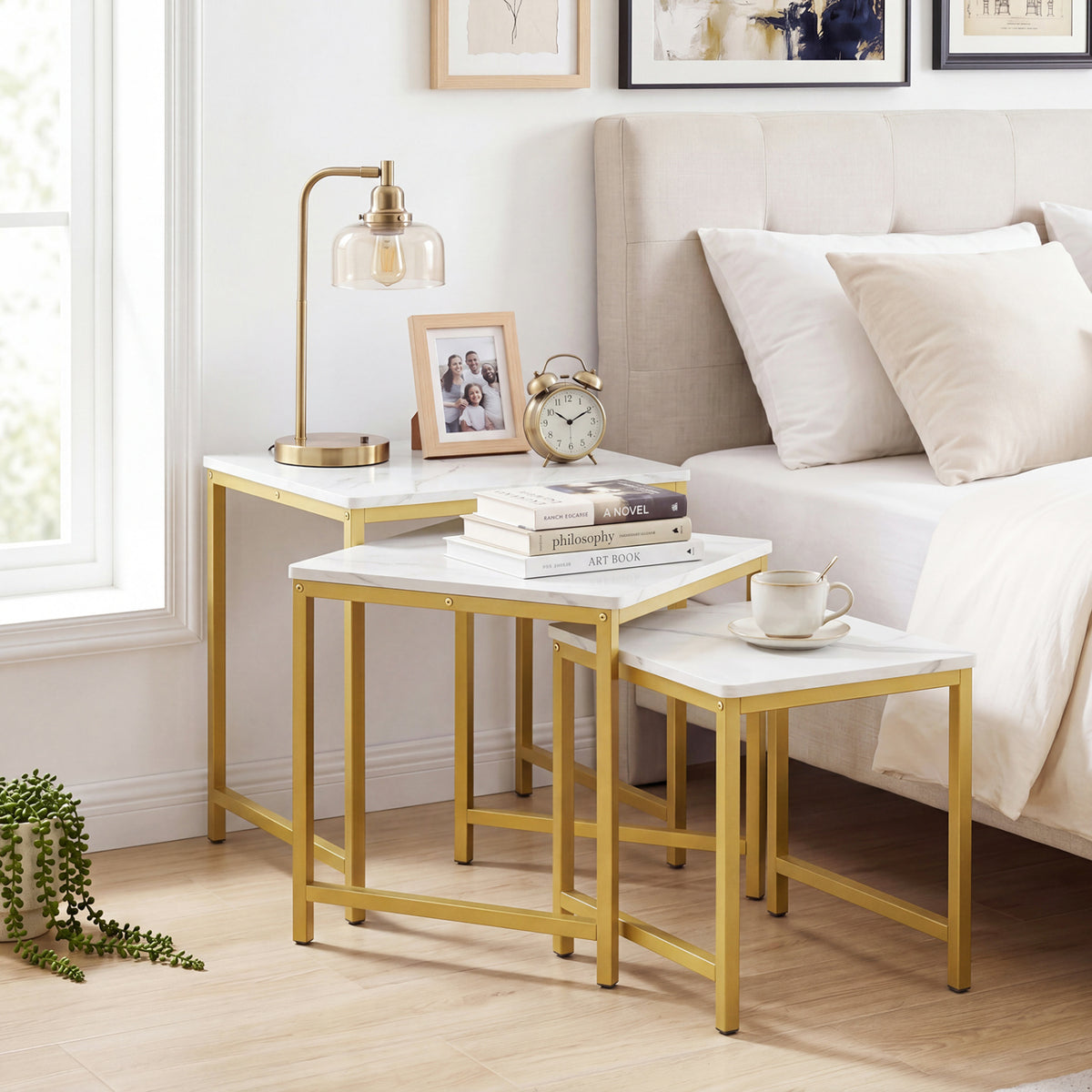 Faux Marble Nesting Table Set of 3 - White