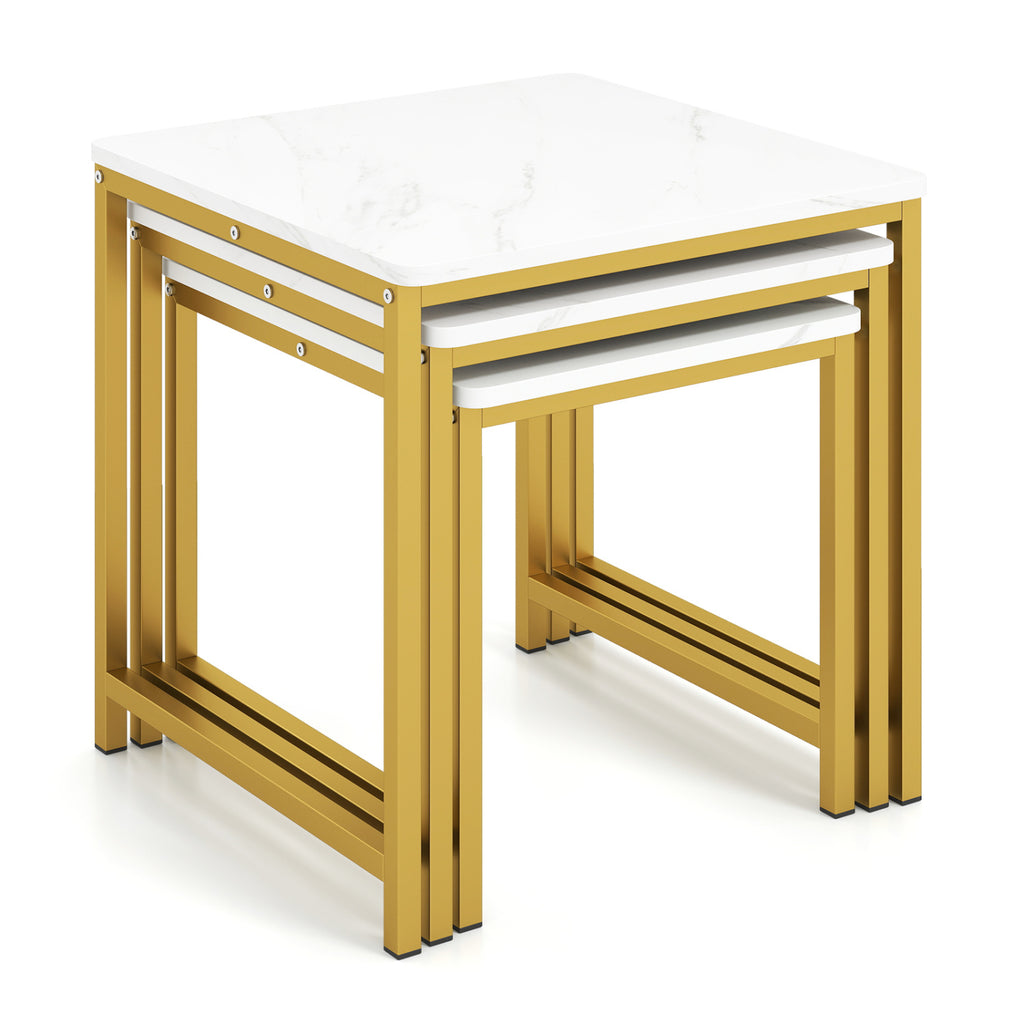 Faux Marble Nesting Table Set of 3 - White