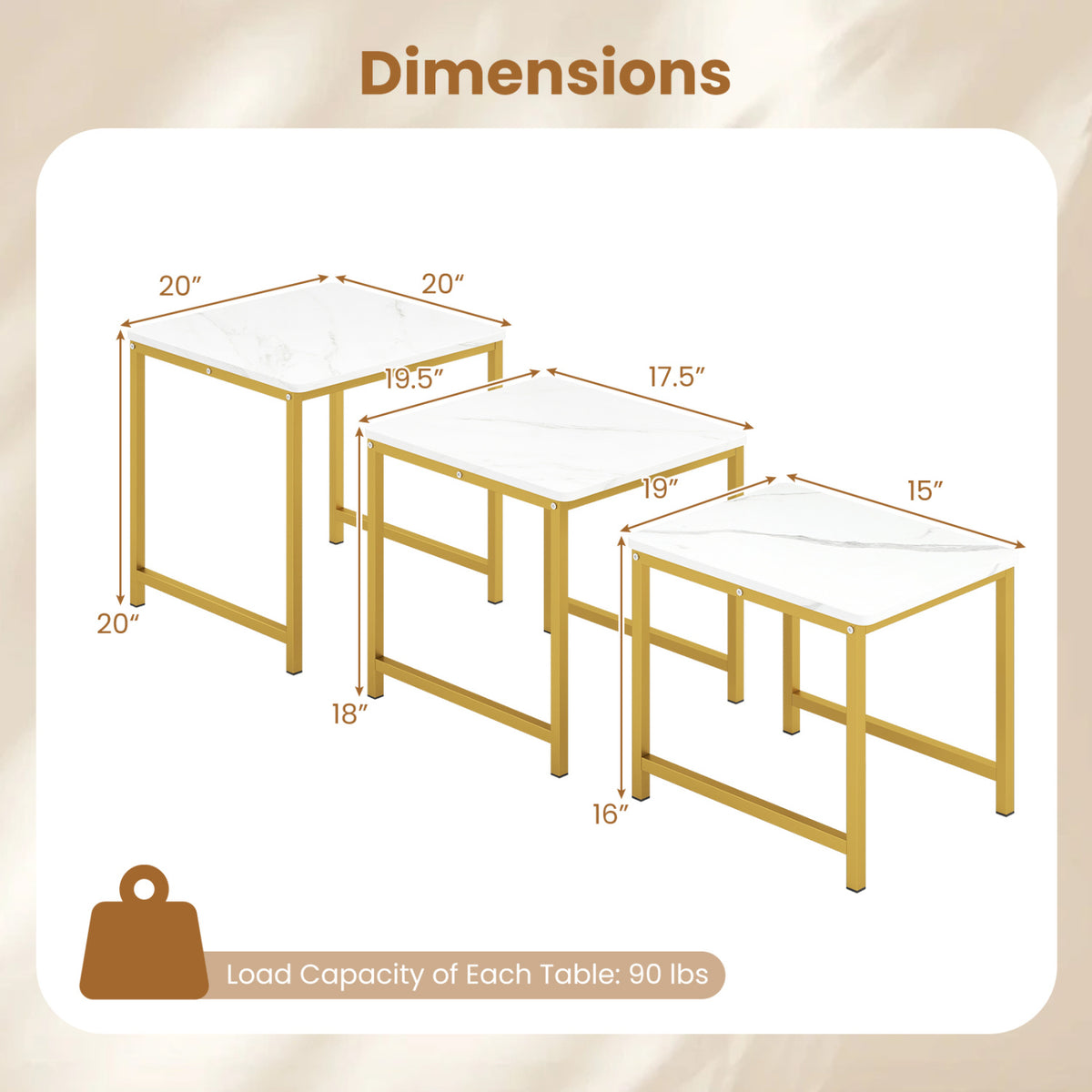 Faux Marble Nesting Table Set of 3 - White