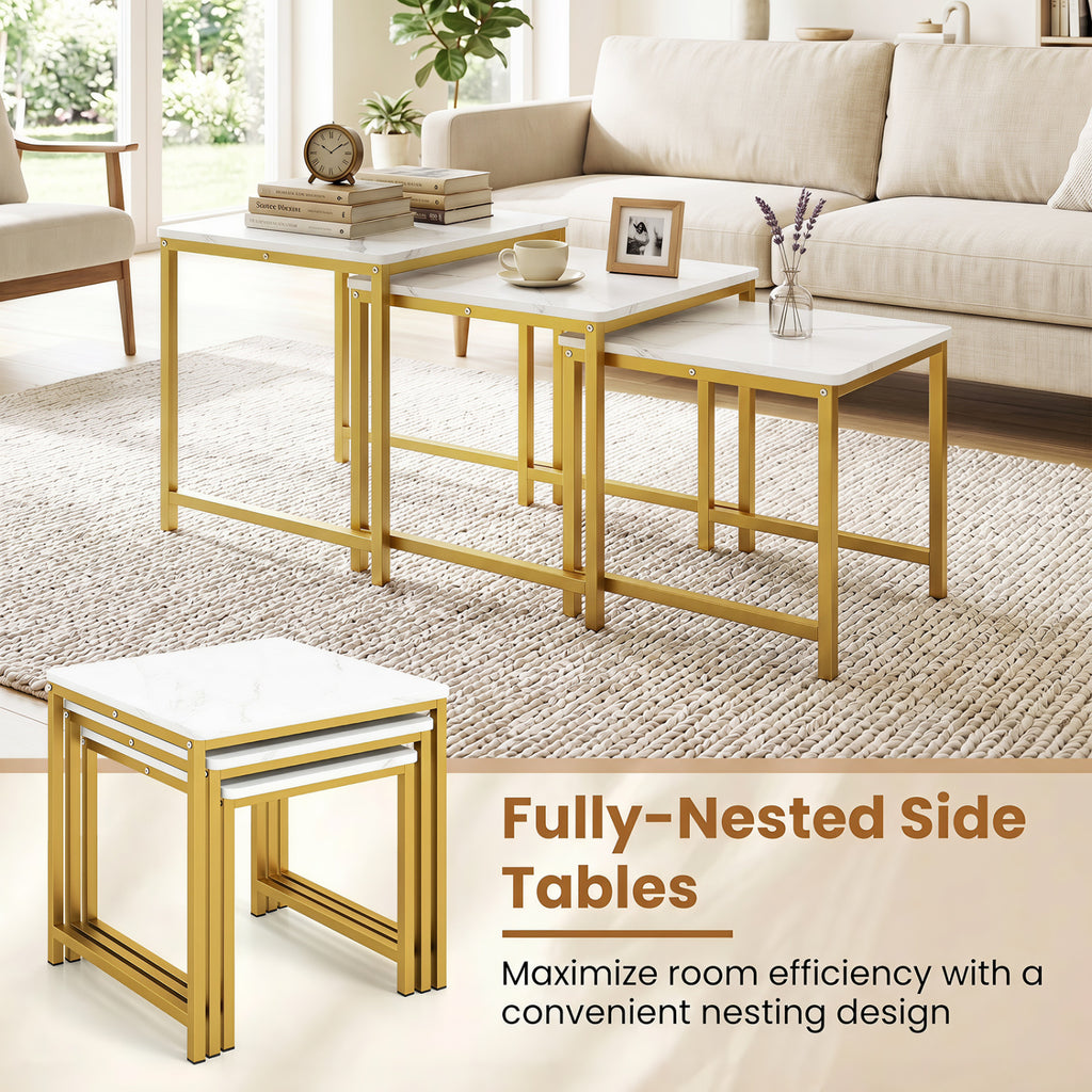 Faux Marble Nesting Table Set of 3 - White