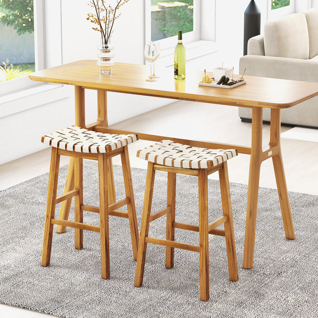 Faux PU Leather Bar Stools Set of 2, 31 inches - Woven Curved Seat