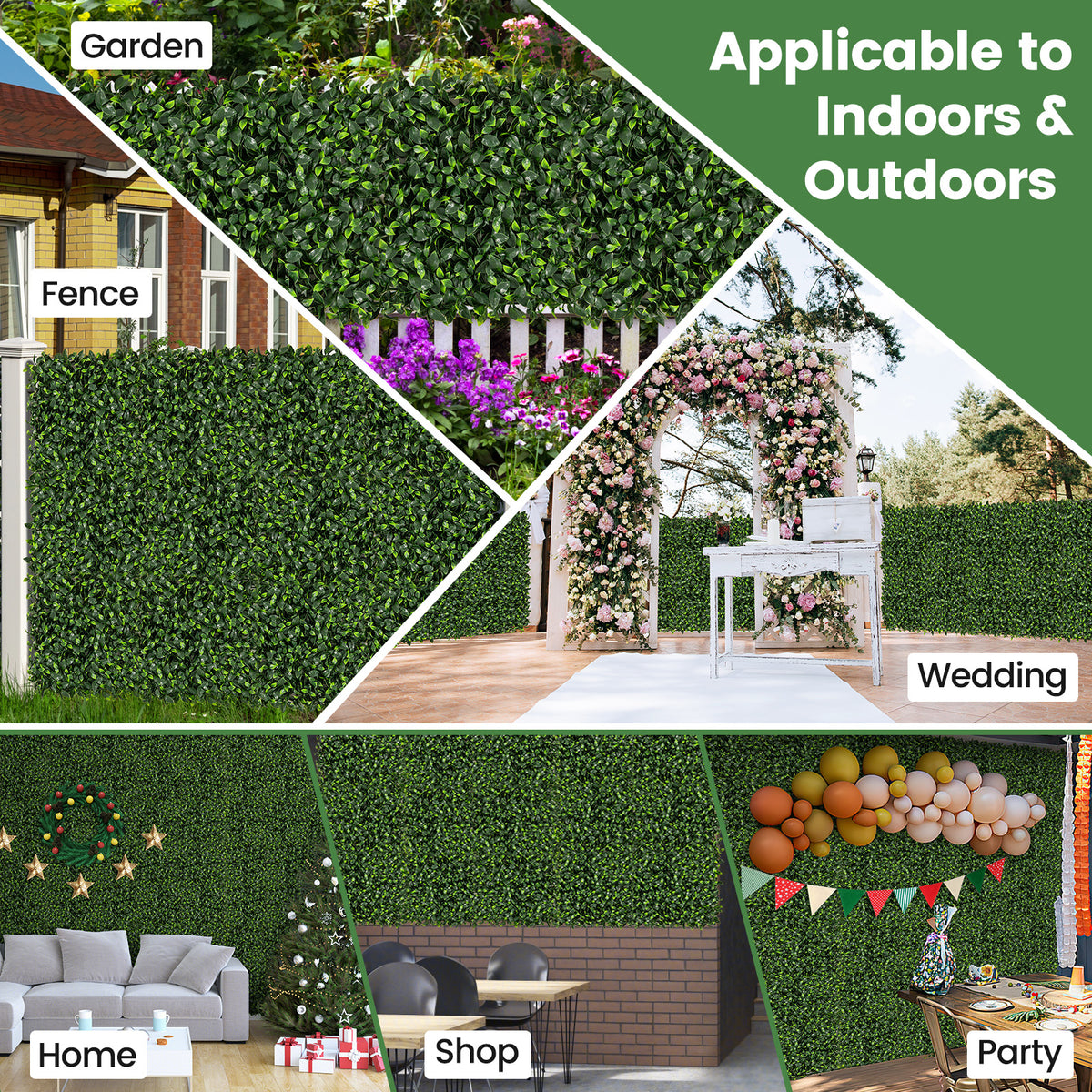 Artificial Gardenia Shrub Grass Wall Panels - 12 Pieces, Green Leaves, 20x20 Inch with Variation Gardenia Leaves