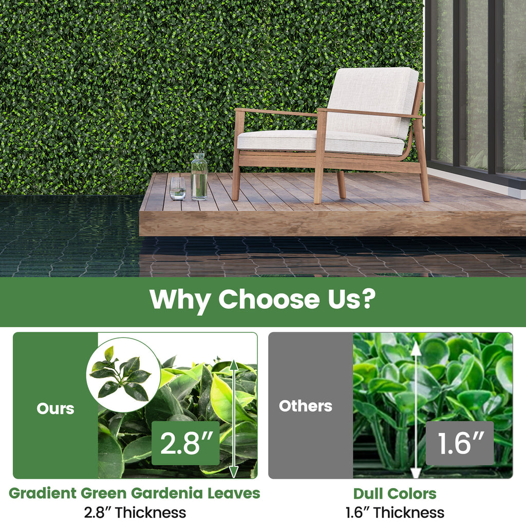 Artificial Gardenia Shrub Grass Wall Panels - 12 Pieces, Green Leaves, 20x20 Inch with Variation Gardenia Leaves
