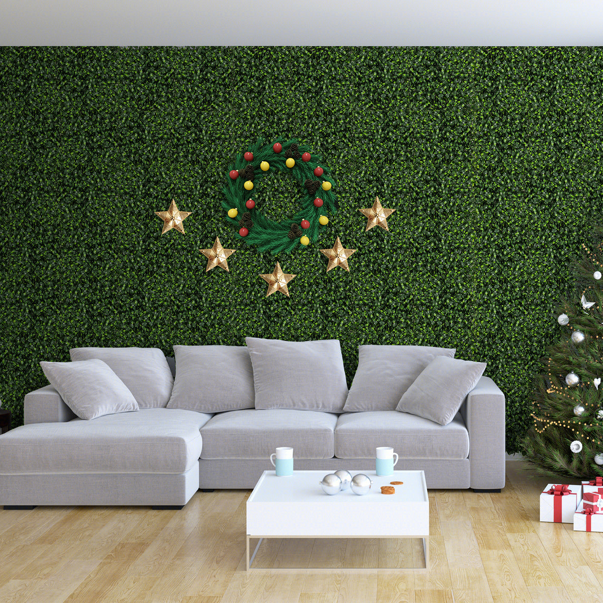 Artificial Gardenia Shrub Grass Wall Panels - 12 Pieces, Green Leaves, 20x20 Inch with Variation Gardenia Leaves