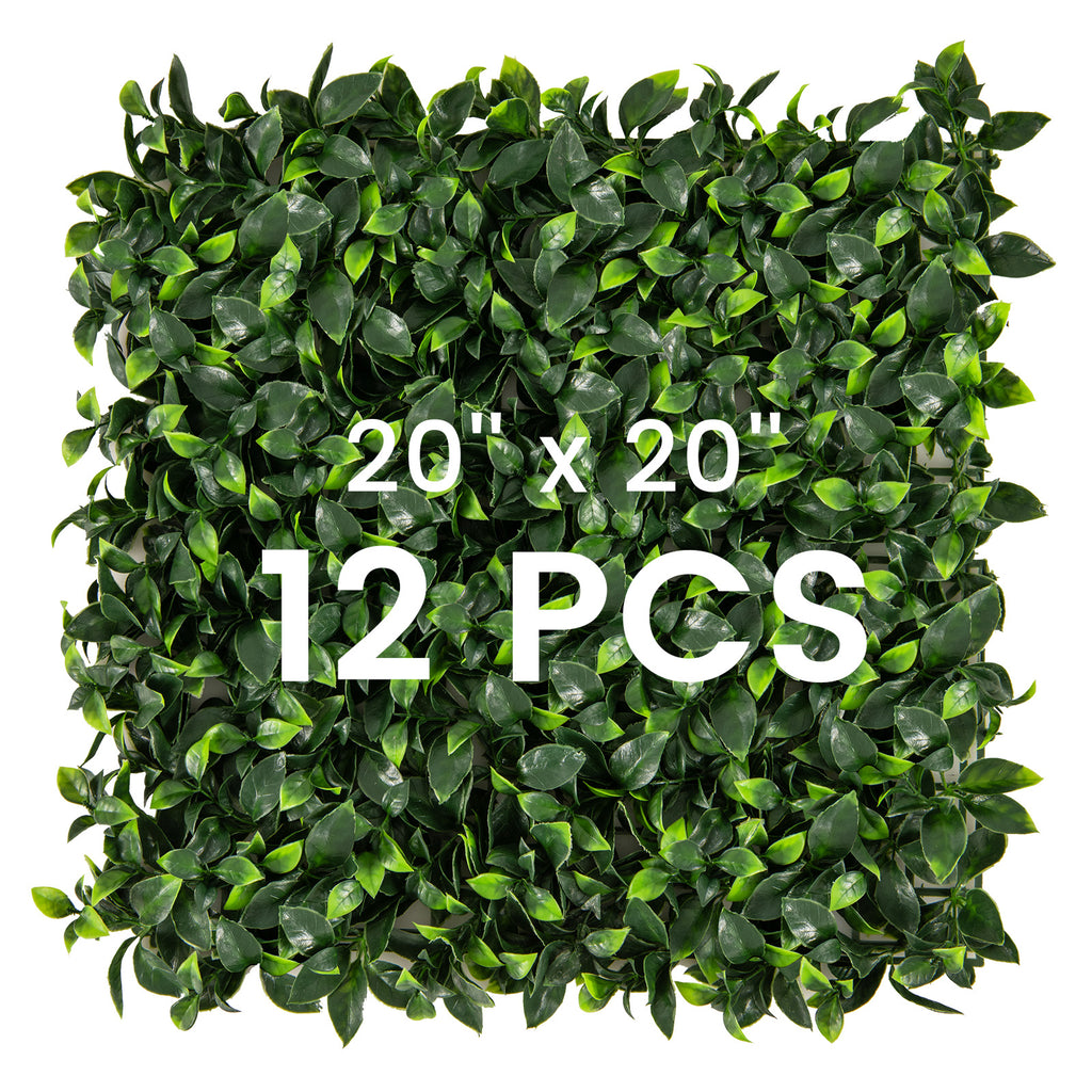 Artificial Gardenia Shrub Grass Wall Panels - 12 Pieces, Green Leaves, 20x20 Inch with Variation Gardenia Leaves