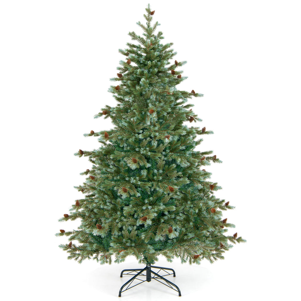 6 Ft Christmas Tree with Warm White LED Lights & Pine Cones - Costway