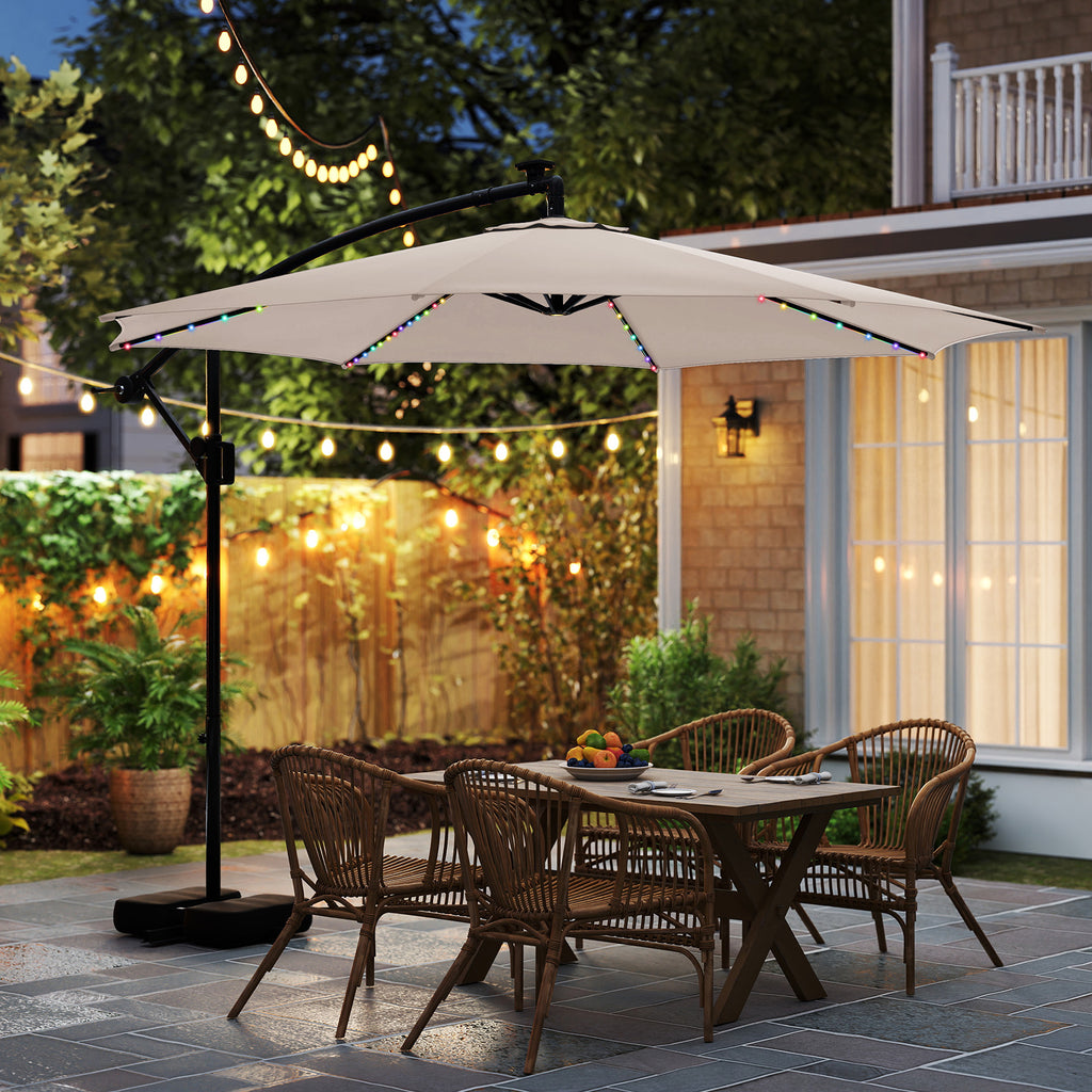 10 Ft Solar Offset Hanging Umbrella with LED Lights - Red
