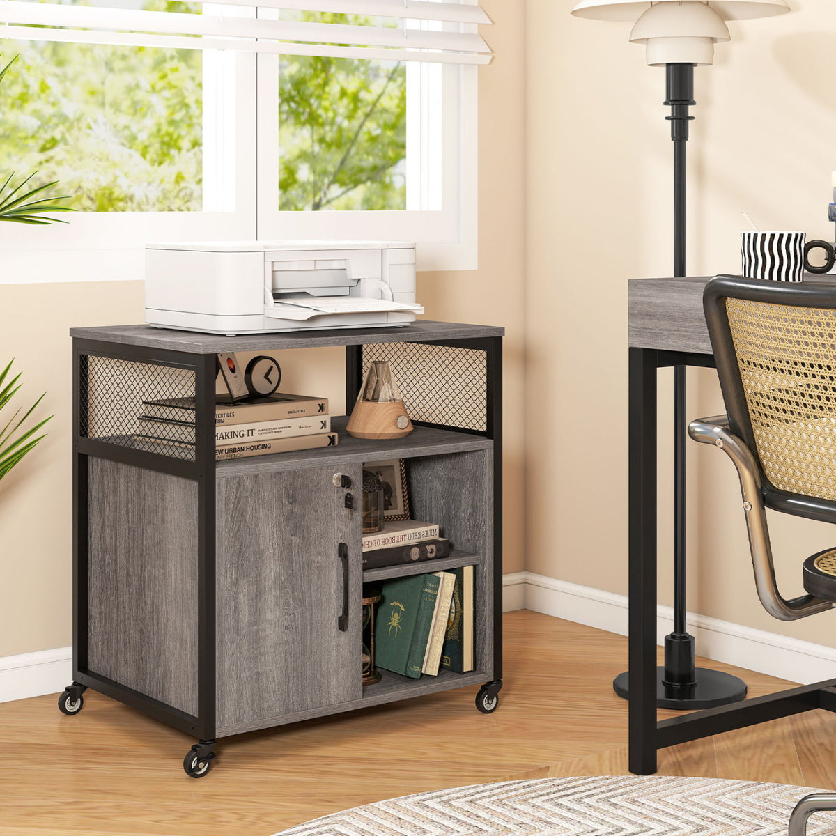 File Cabinet on Wheels with Charging Station - Gray