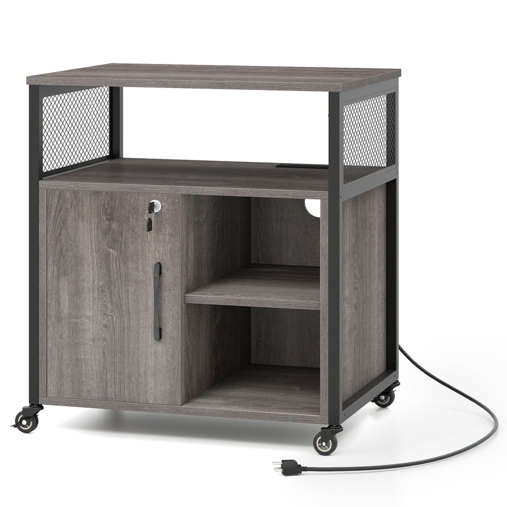 File Cabinet on Wheels with Charging Station - Gray