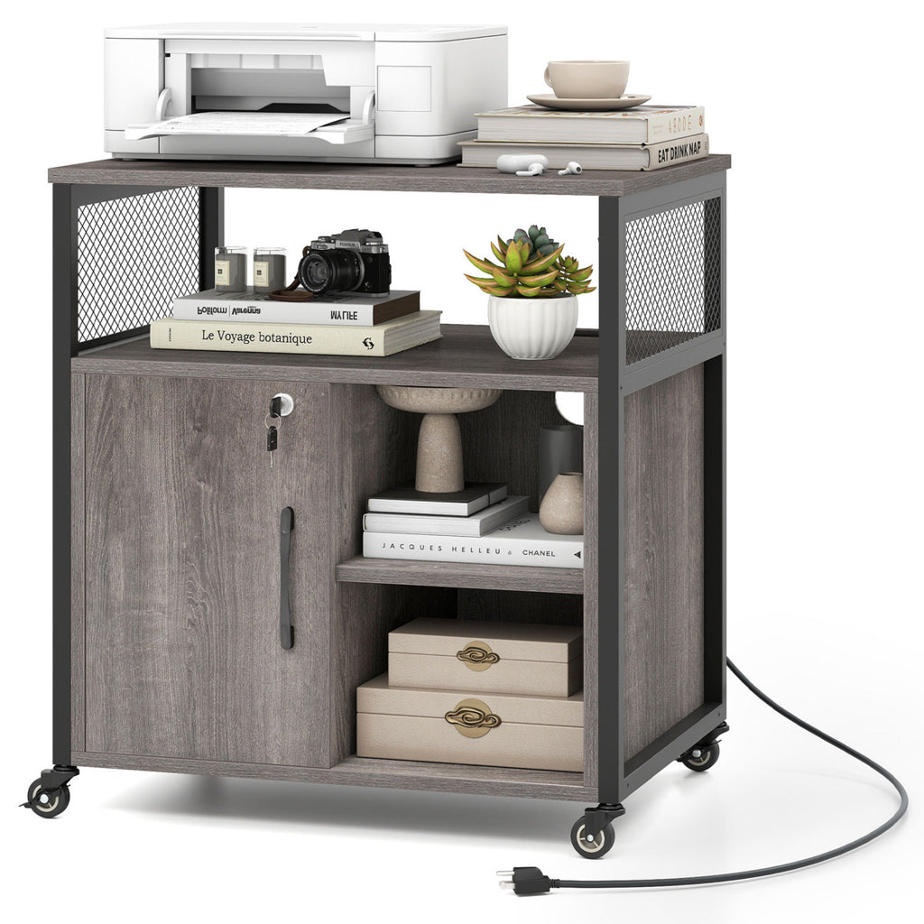 File Cabinet on Wheels with Charging Station - Gray