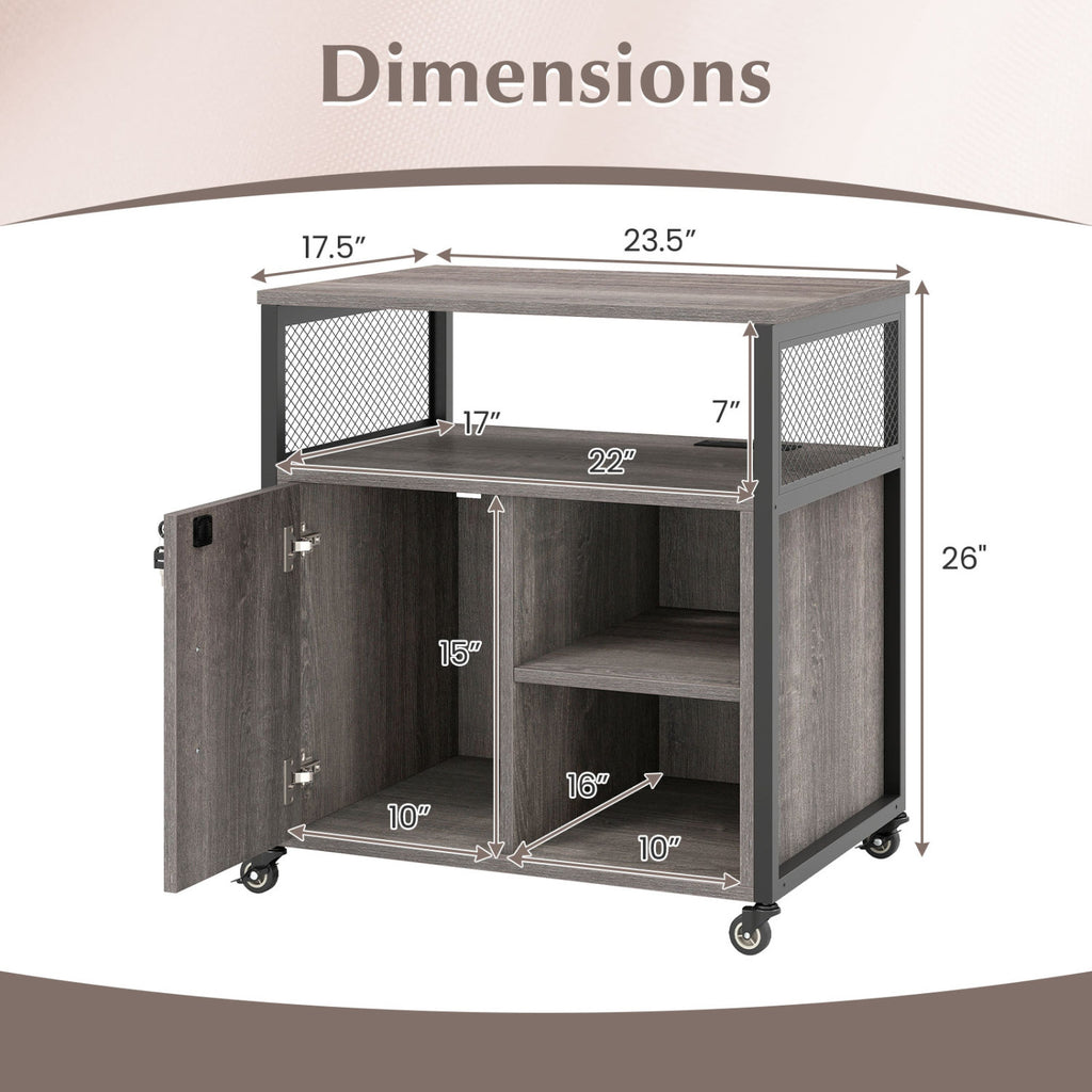 File Cabinet on Wheels with Charging Station - Gray