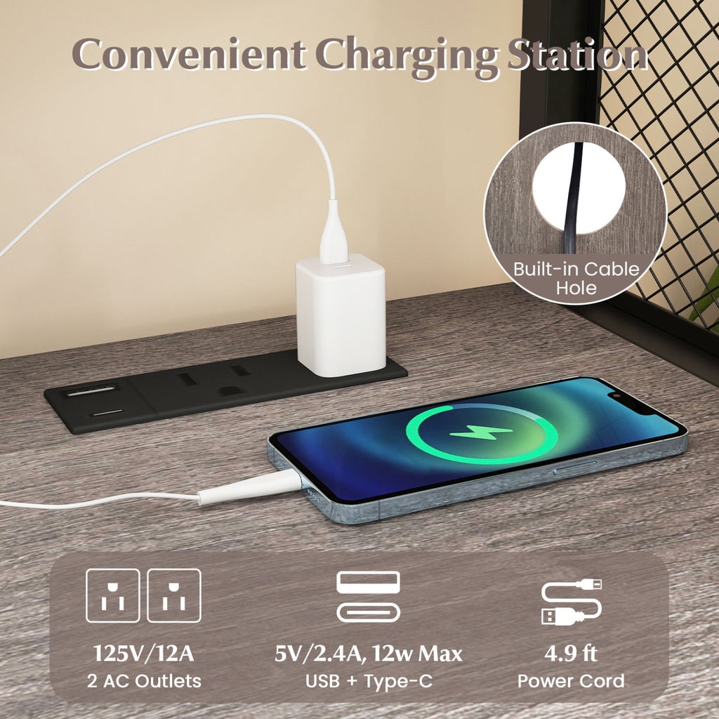 File Cabinet on Wheels with Charging Station - Gray