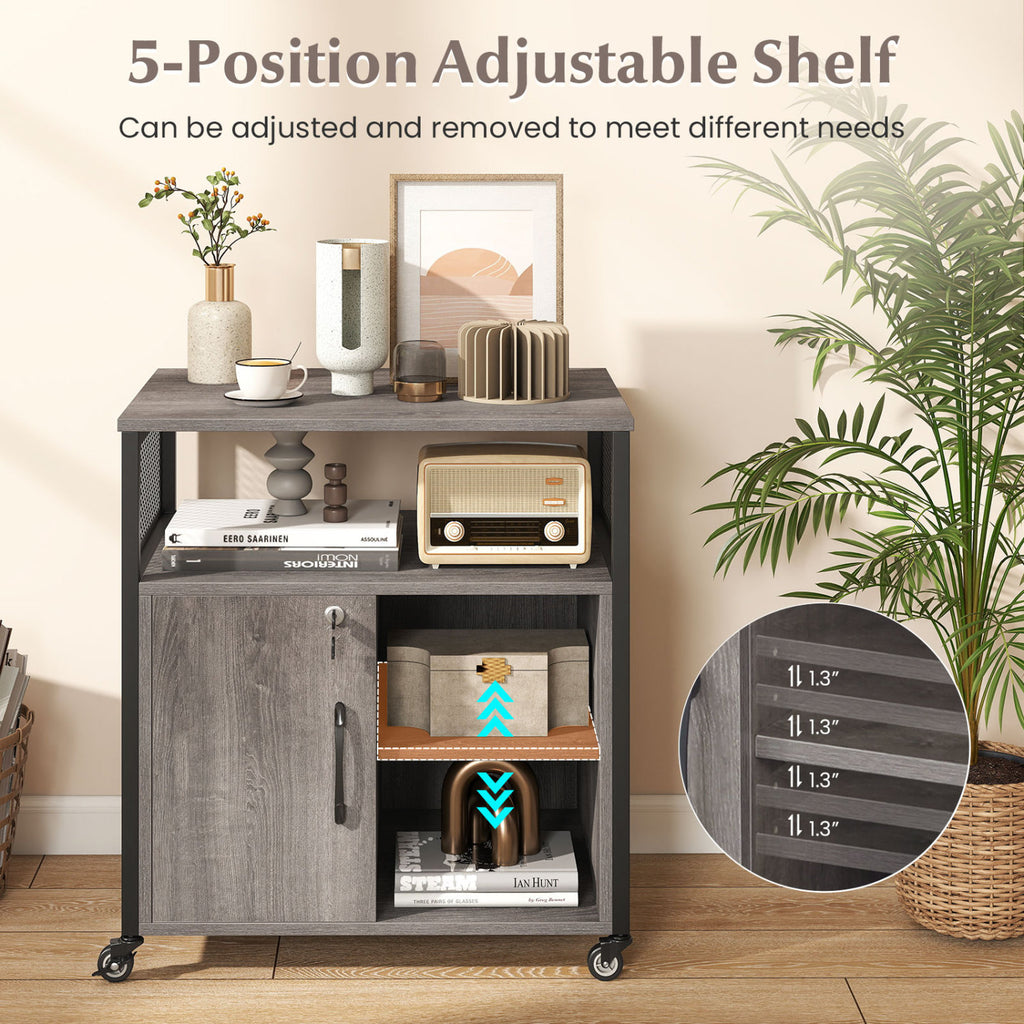 File Cabinet on Wheels with Charging Station - Gray