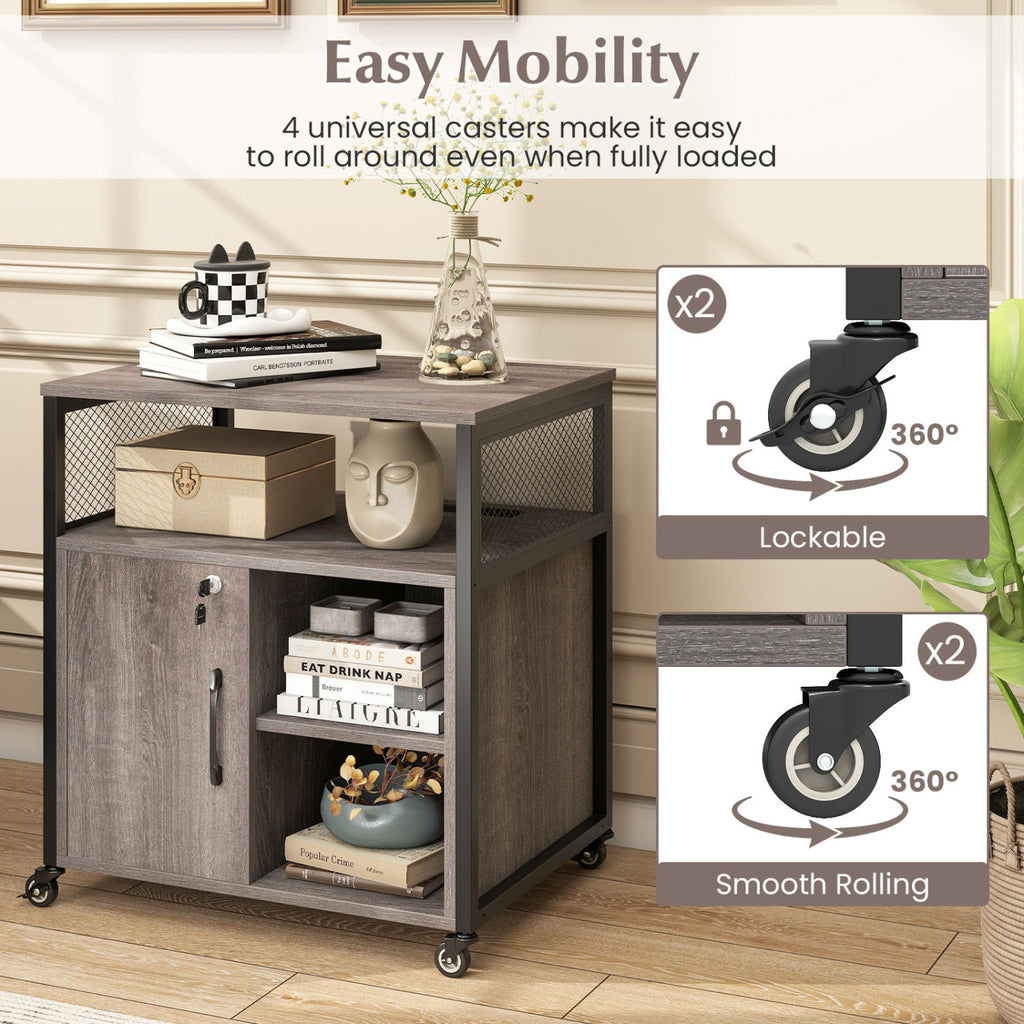 File Cabinet on Wheels with Charging Station - Gray