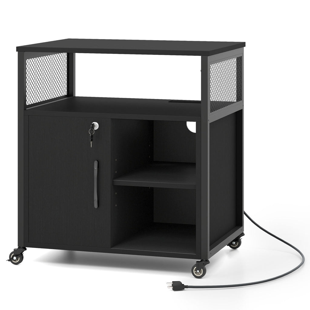 File Cabinet on Wheels with Charging Station - Gray
