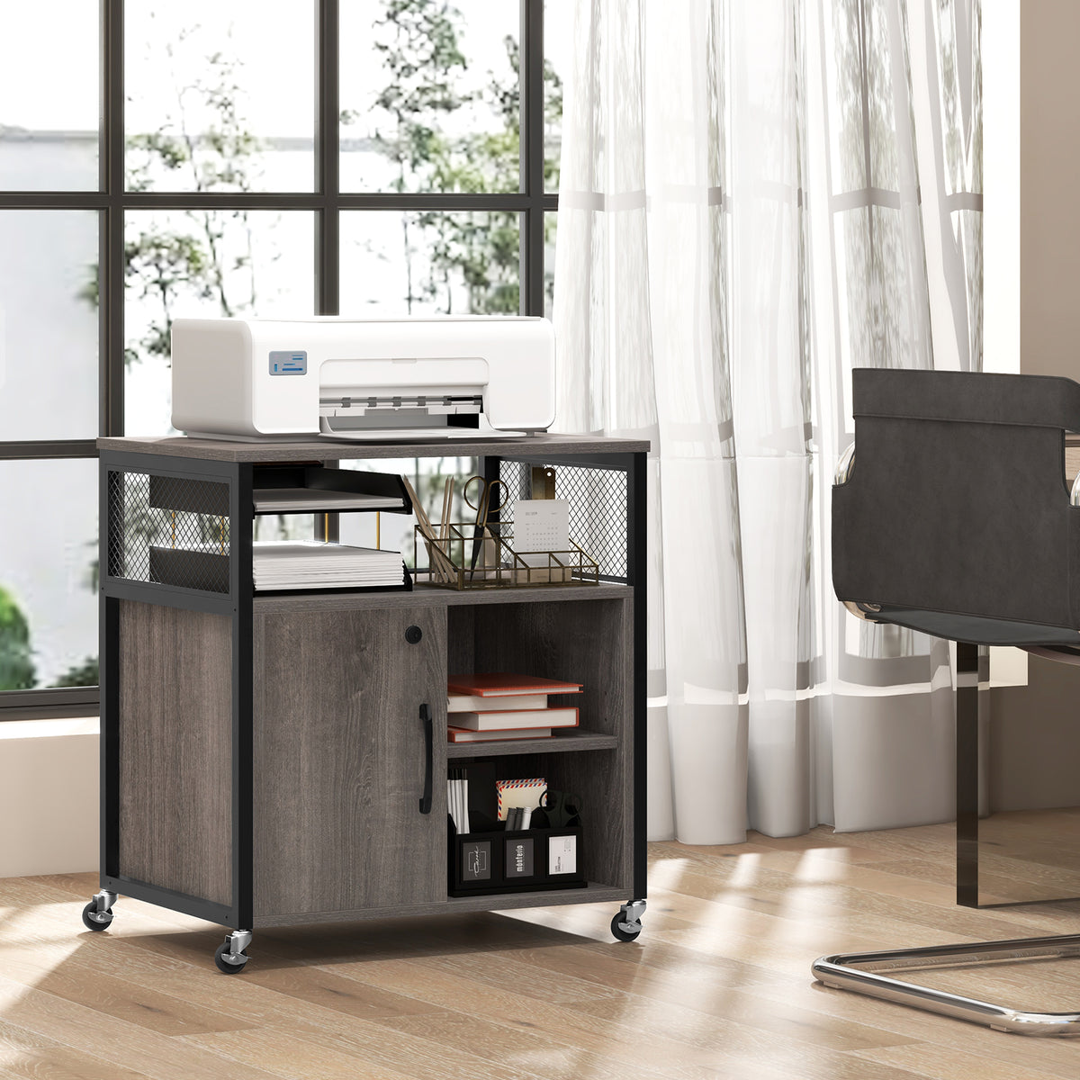 File Cabinet on Wheels with Charging Station - Gray