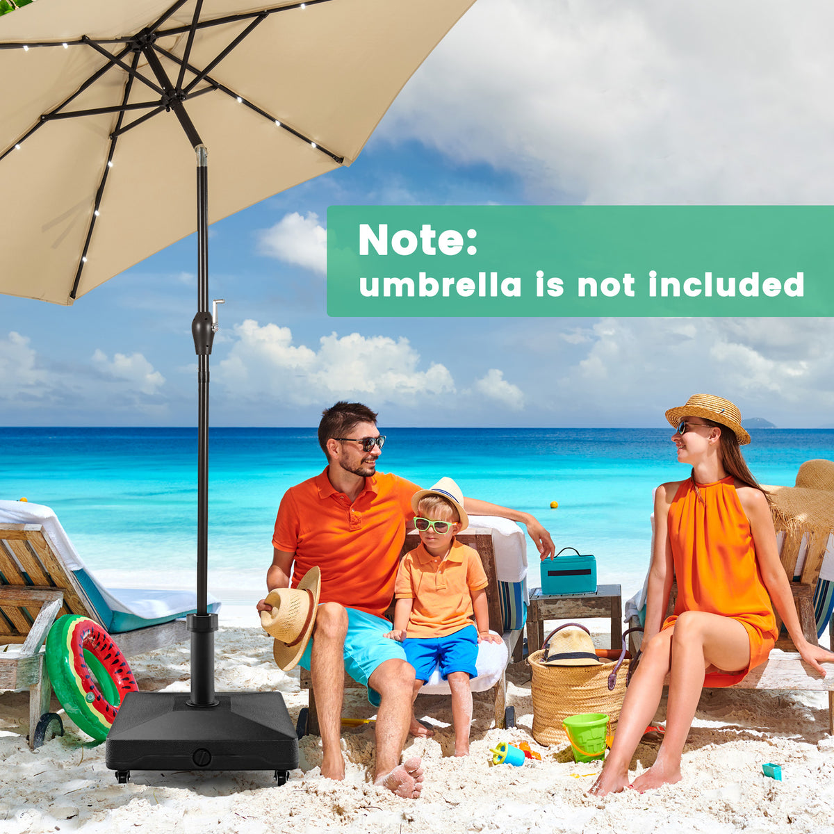 Fillable Umbrella Base Stand with Lockable Wheels - Square 54 lbs