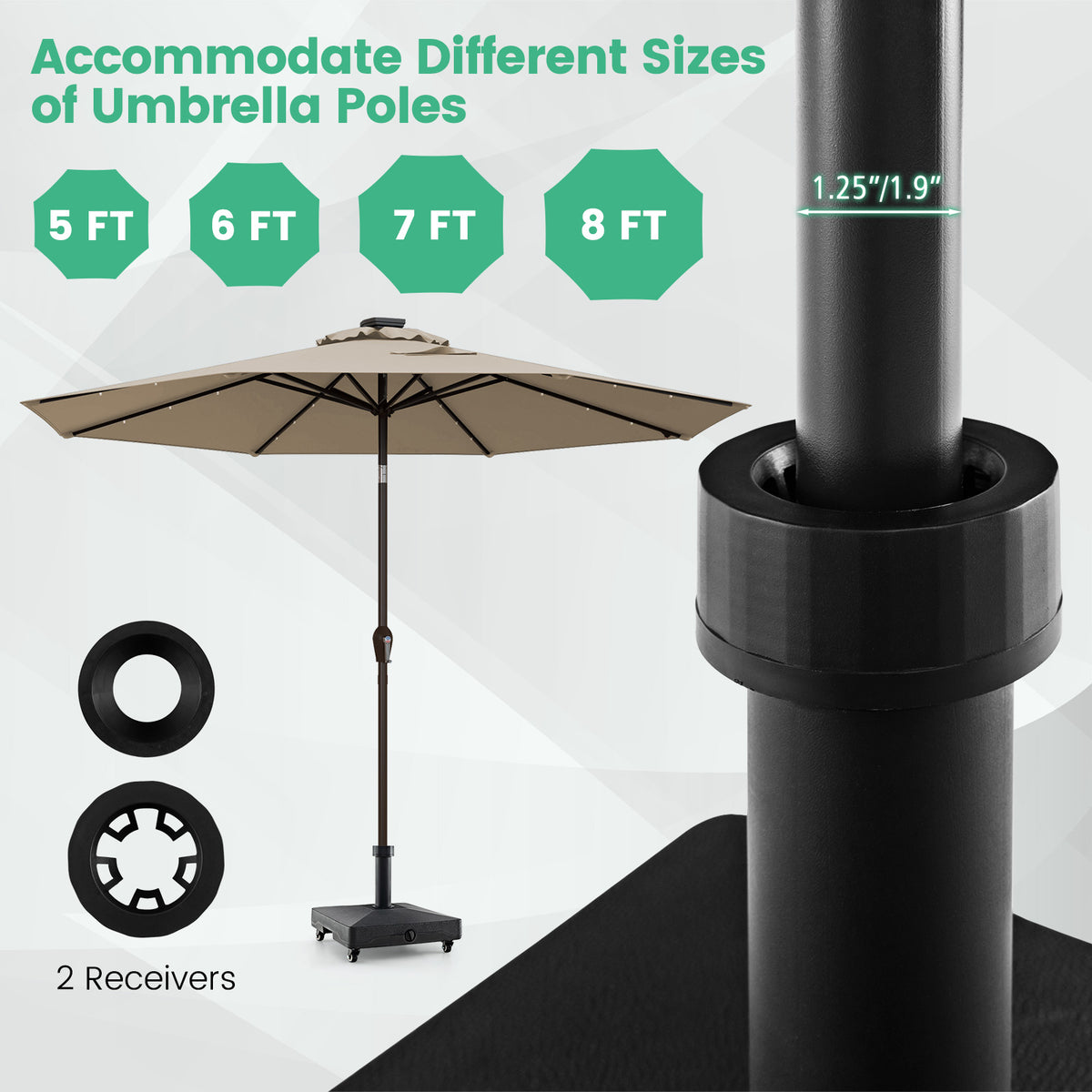 Fillable Umbrella Base Stand with Lockable Wheels - Square 54 lbs