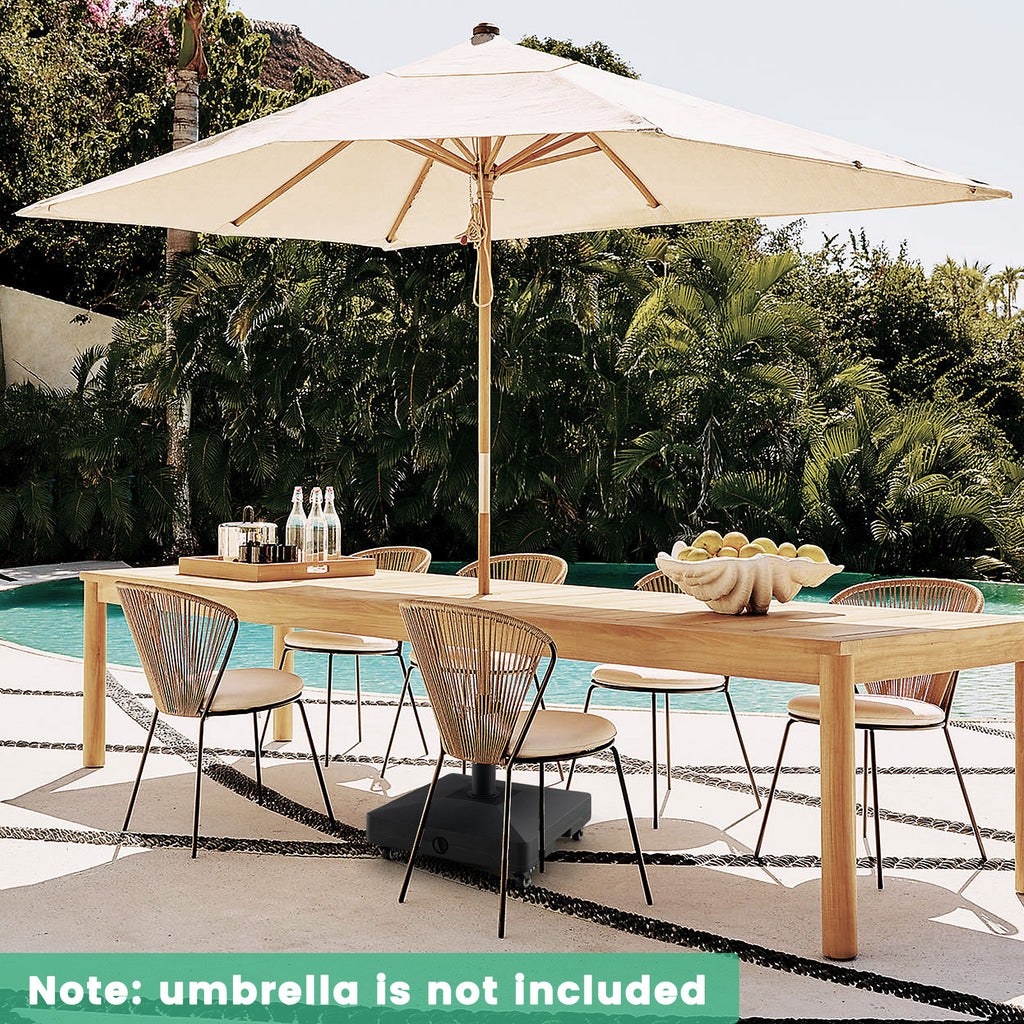 Fillable Umbrella Base Stand with Lockable Wheels - Square 54 lbs