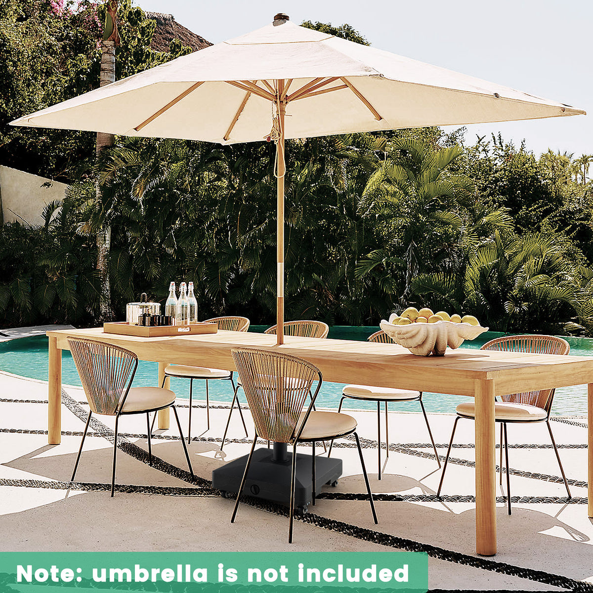 Fillable Umbrella Base Stand with Lockable Wheels - Square 54 lbs
