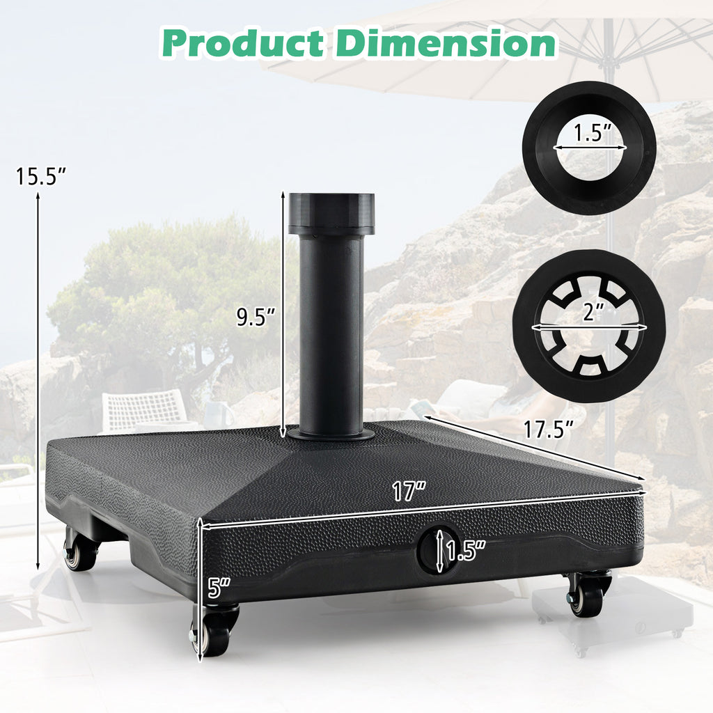 Fillable Umbrella Base Stand with Lockable Wheels - Square 54 lbs