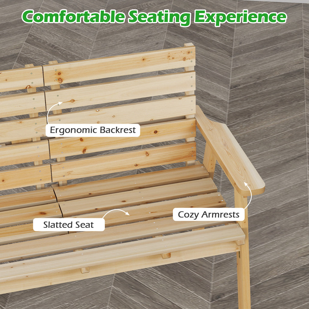 Outdoor Fir Wood Bench with Foldable Middle Table - Natural