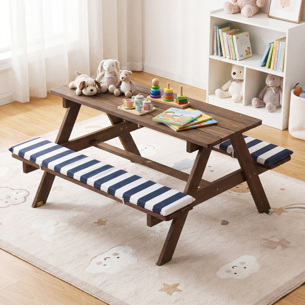 Kids Picnic Table with Benches & Umbrella - 36 x 31.5 x 20 Navy, Fir Wood