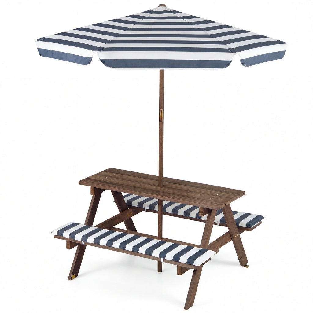 Kids Picnic Table with Benches & Umbrella - 36 x 31.5 x 20 Navy, Fir Wood