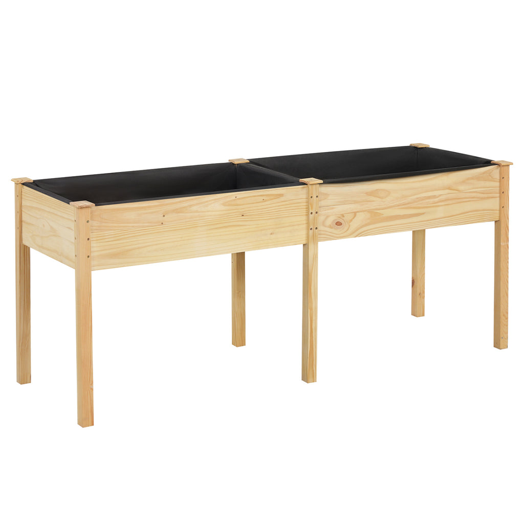 Fir Wood Raised Garden Bed 30" with Divider Panel - Natural