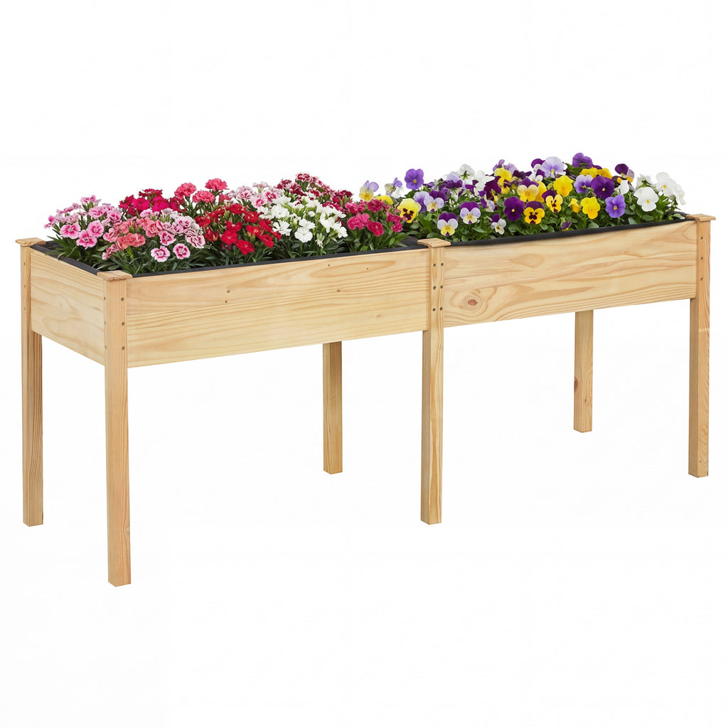 Fir Wood Raised Garden Bed 30" with Divider Panel - Natural
