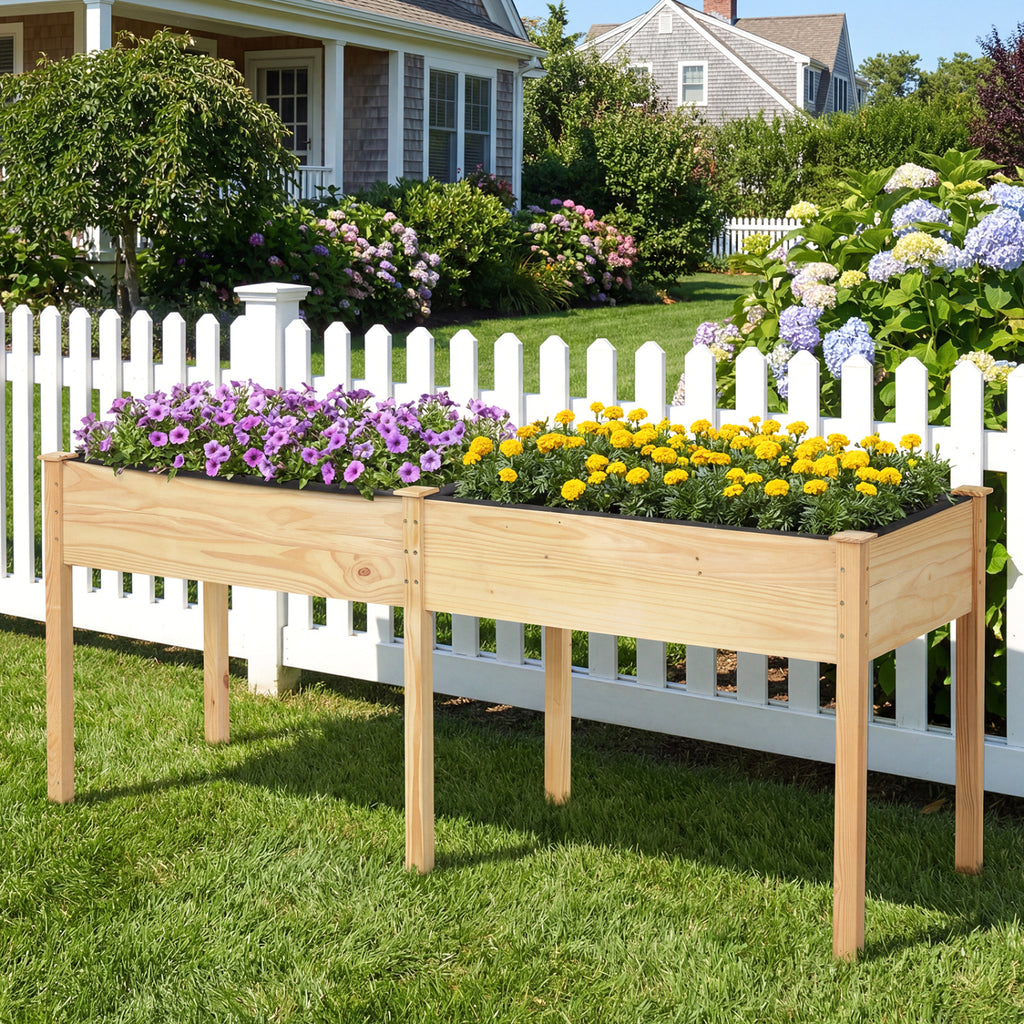 Fir Wood Raised Garden Bed 30" with Divider Panel - Natural